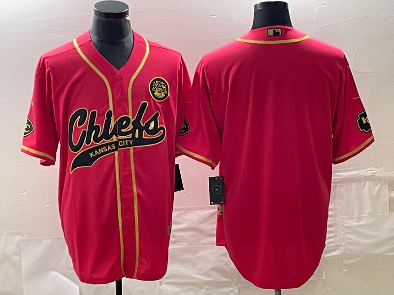 Men's Kansas City Chiefs Blank Red Gold Cool Base Stitched Baseball Jersey